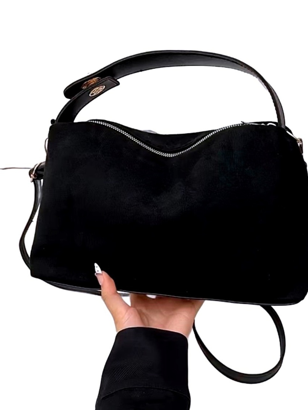 New -Sleek & Stylish Faux Suede Slouchy Shoulder Bag -Black